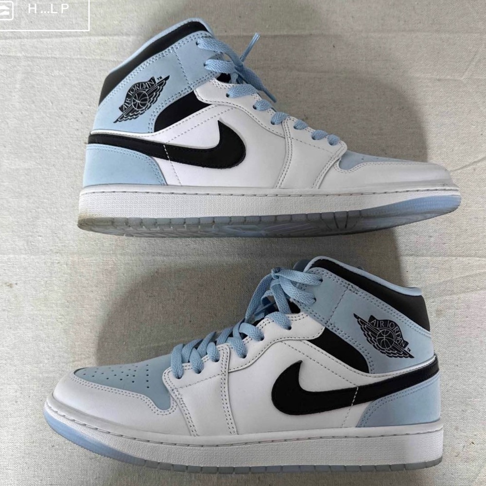 Nike Air Jordan 1 Mid SE Ice Blue Black White Shoes DV1308-104 Men's Size 9.5